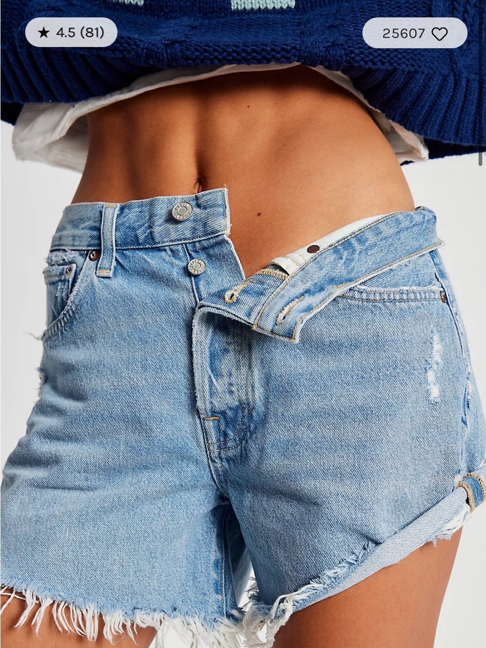 Agolde Light Blue High-Rise Distressed Denim Shorts